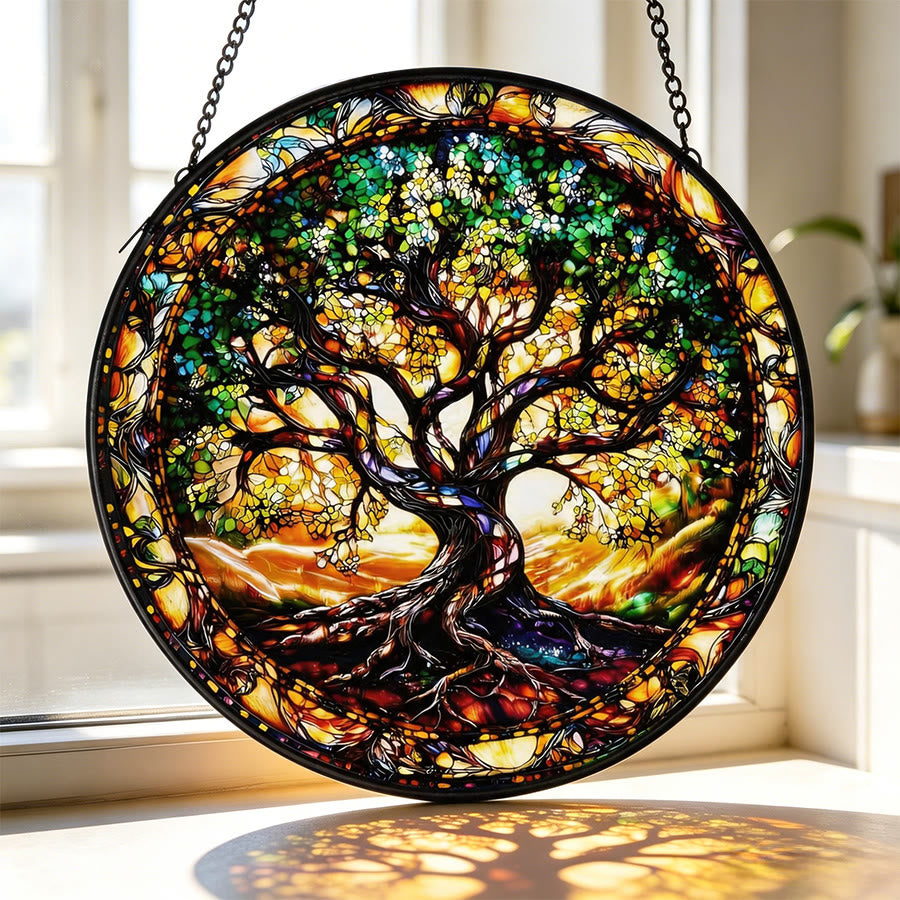 Olivenorma 2D Vintage Color Mosaic Rooted Life Tree Glass Stained Glass Sun Catcher - image 1