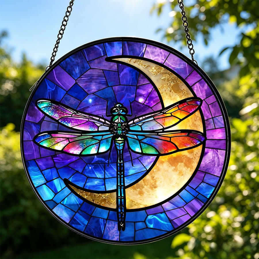 Olivenorma 2D Round Rainbow Dragonfly Crescent Moon Glass Stained Glass Sun Catcher - image 3