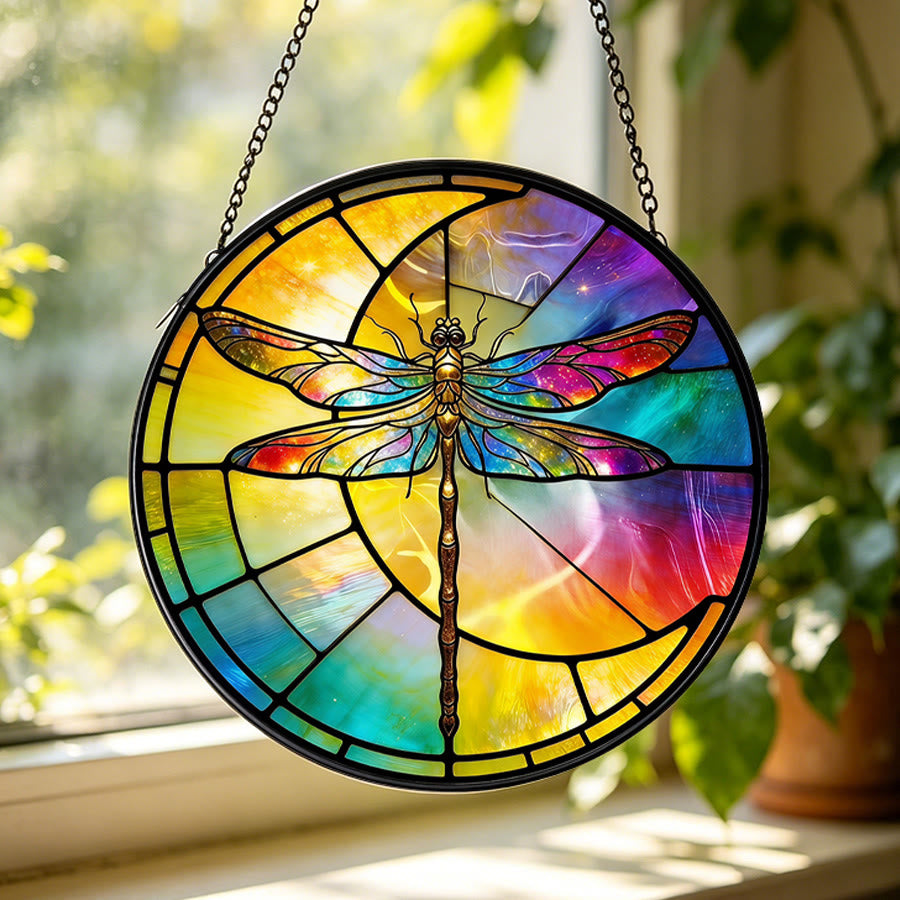 Olivenorma 2D Round Rainbow Gradient Dragonfly Crescent Moon Glass Stained Glass Sun Catcher - image 1