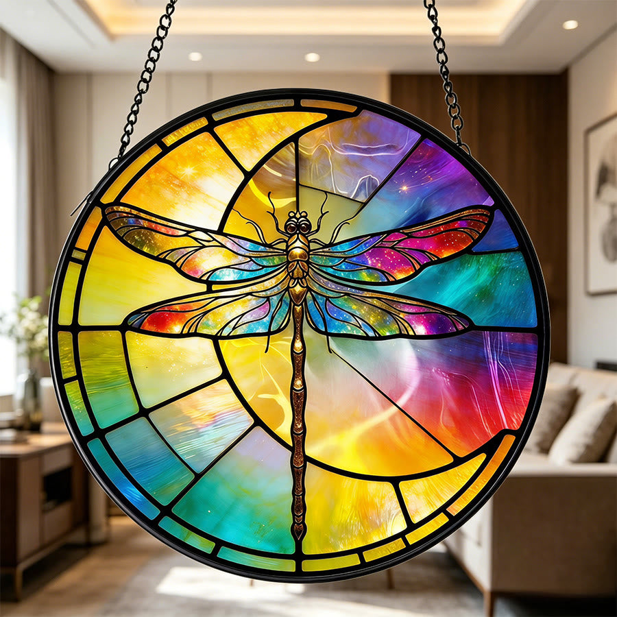 Olivenorma 2D Round Rainbow Gradient Dragonfly Crescent Moon Glass Stained Glass Sun Catcher - image 2