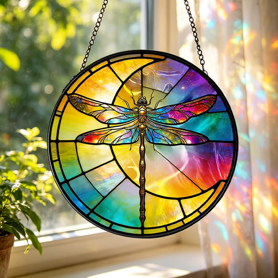 Olivenorma 2D Round Rainbow Gradient Dragonfly Crescent Moon Glass Stained Glass Sun Catcher - 30cm*30cm - image 0