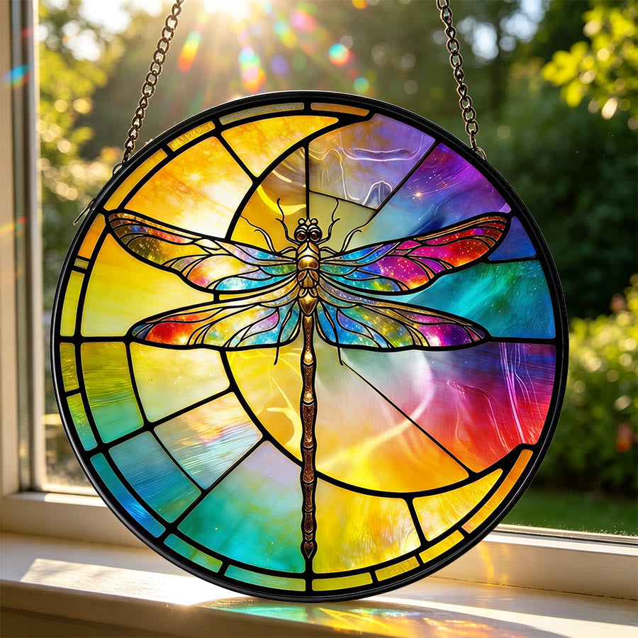 Olivenorma 2D Round Rainbow Gradient Dragonfly Crescent Moon Glass Stained Glass Sun Catcher - image 3