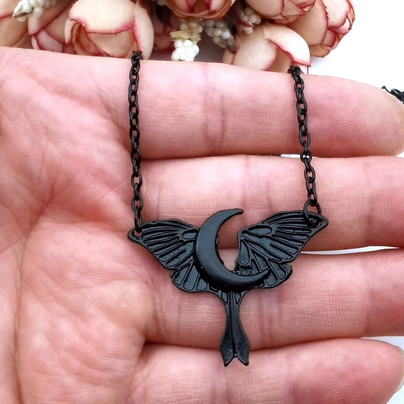 FREE Today: Witch Crescent Moon Luna Moth Pendant Necklace - Moth & Moon - Black - image 8