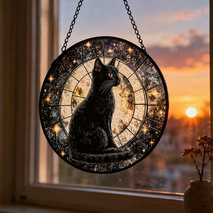 Olivenorma 2D Mystic Full Moon Black Cat Window Hanging Stained Glass Sun Catcher - image 5