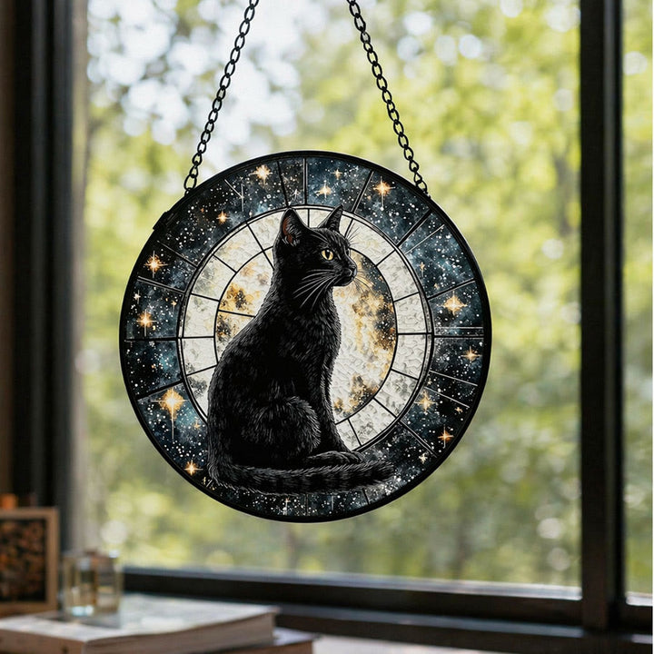 Olivenorma 2D Mystic Full Moon Black Cat Window Hanging Stained Glass Sun Catcher - image 4