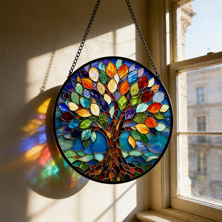 Olivenorma 2D Round Colorful Life Tree Spiritual Stained Glass Sun Catcher - 30cm*30cm - image 0