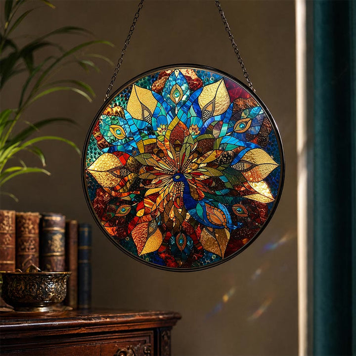 Olivenorma 2D Round Peacock Mandala Mosaic Stained Glass Sun Catcher - image 2