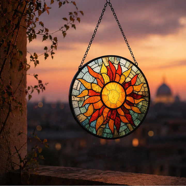 Olivenorma 2D Round Warm Sun Rays Mosaic Stained Glass Sun Catcher - image 5