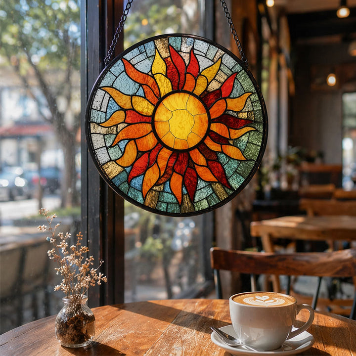 Olivenorma 2D Round Warm Sun Rays Mosaic Stained Glass Sun Catcher - image 4