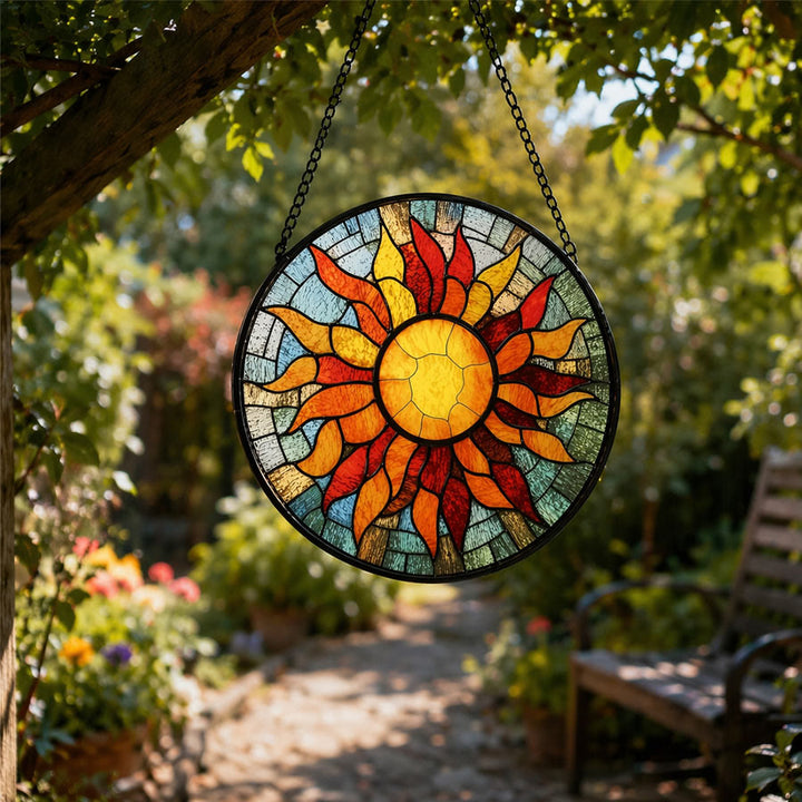 Olivenorma 2D Round Warm Sun Rays Mosaic Stained Glass Sun Catcher - image 3