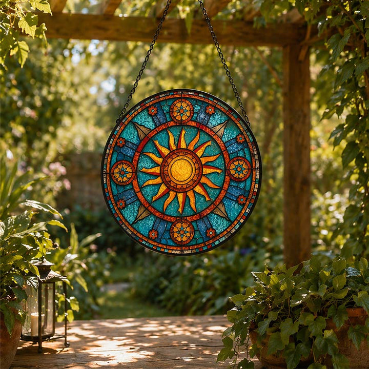 Olivenorma 2D Round Mandala Sun Rays Mosaic Stained Glass Sun Catcher - 30cm*30cm - image 0