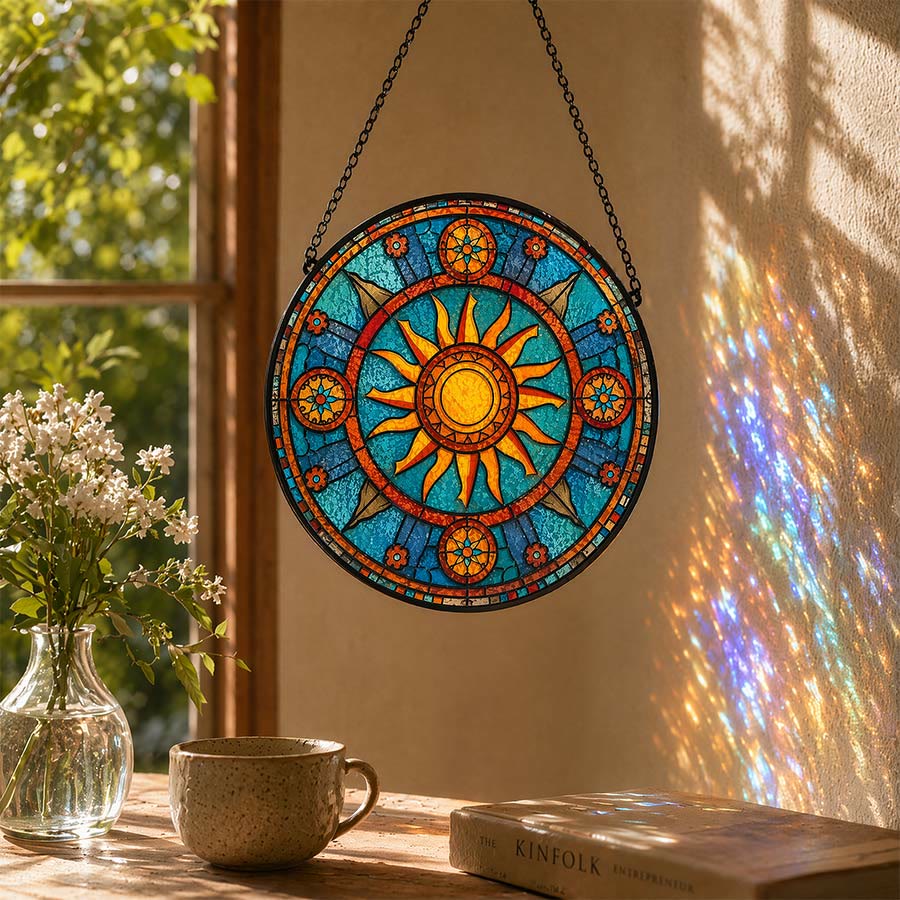 Olivenorma 2D Round Mandala Sun Rays Mosaic Stained Glass Sun Catcher - image 1
