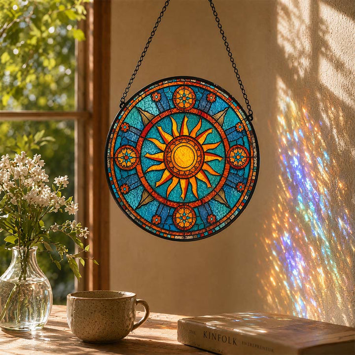 Olivenorma 2D Round Mandala Sun Rays Mosaic Stained Glass Sun Catcher - image 1