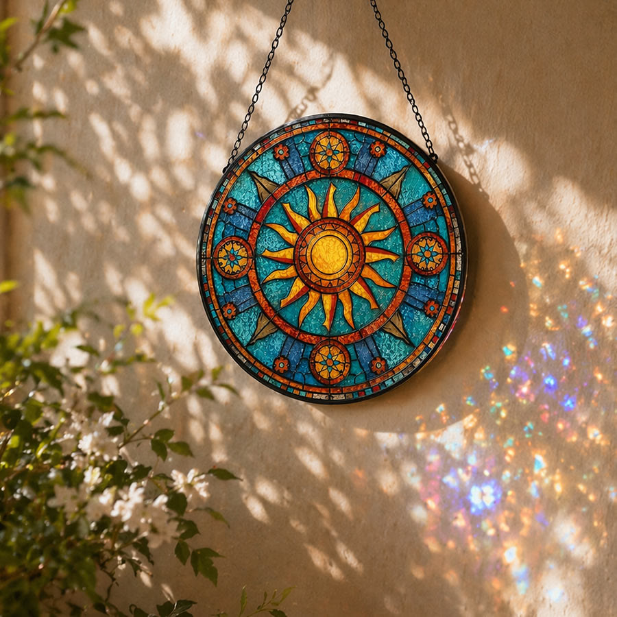 Olivenorma 2D Round Mandala Sun Rays Mosaic Stained Glass Sun Catcher - image 4