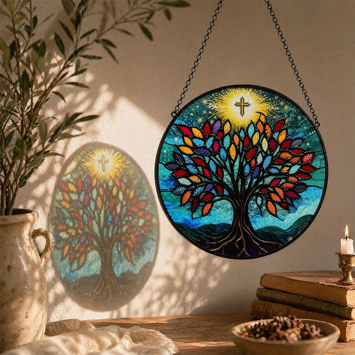 Olivenorma 2D Round Cross Life Of Life Galaxy Mosaic Stained Glass Sun Catcher - image 3