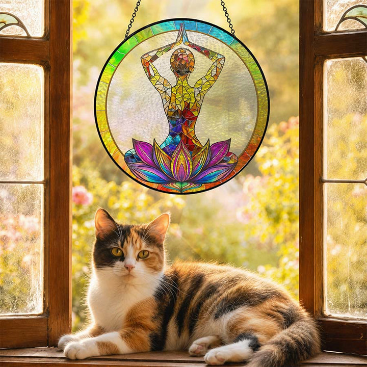Olivenorma 2D Hands Over Head Meditation Yoga Figure Stained Glass Sun Catcher - image 5