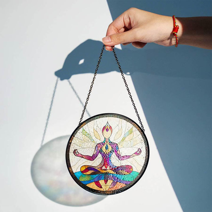 Olivenorma 2D Round Side Stretch Yoga Lady Silhouette Stained Glass Sun Catcher - image 8