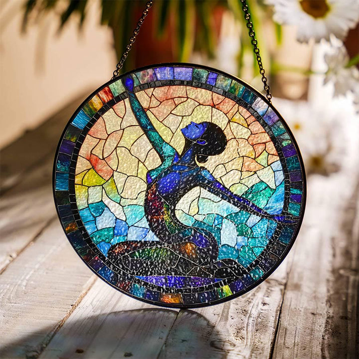 Olivenorma 2D Round Side Stretch Yoga Lady Silhouette Stained Glass Sun Catcher - Side Stretch Yoga - 30cm*30cm - image 4