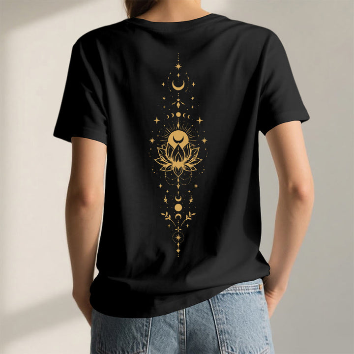 Olivenorma Front Back Dual Print Moon Lotus Spiritual Graphic Women's V Neck T-Shirt - image 34
