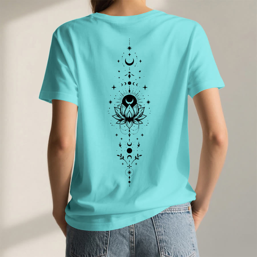 Olivenorma Front Back Dual Print Moon Lotus Spiritual Graphic Women's V Neck T-Shirt - image 29