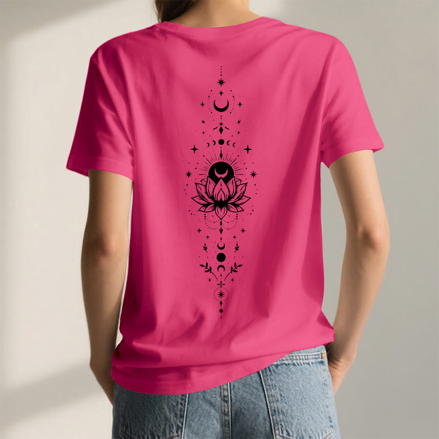 Olivenorma Front Back Dual Print Moon Lotus Spiritual Graphic Women's V Neck T-Shirt - image 59