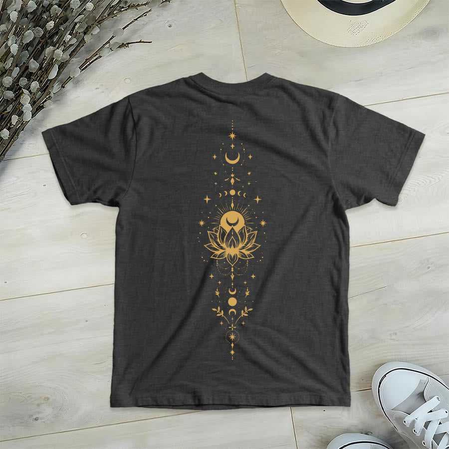 Olivenorma Front Back Dual Print Moon Lotus Spiritual Graphic Women's V Neck T-Shirt - image 36