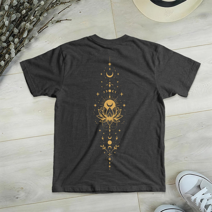 Olivenorma Front Back Dual Print Moon Lotus Spiritual Graphic Women's V Neck T-Shirt - image 36
