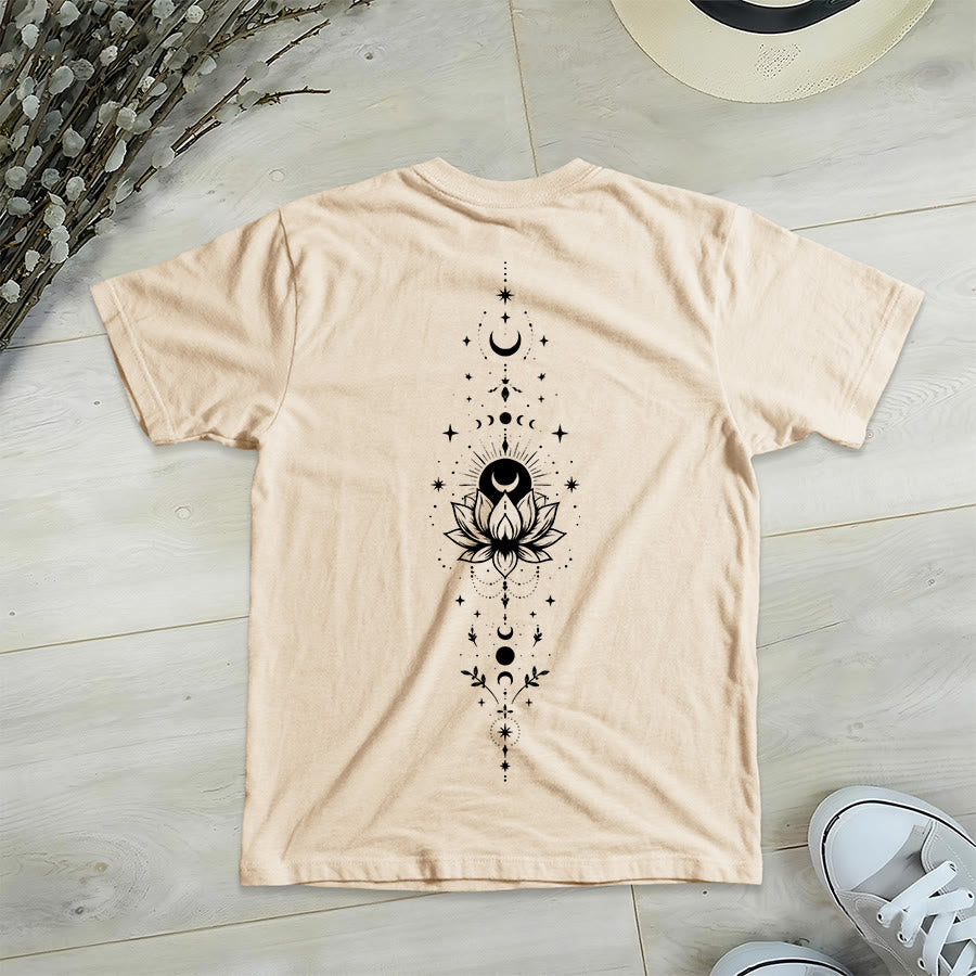 Olivenorma Front Back Dual Print Moon Lotus Spiritual Graphic Women's V Neck T-Shirt - image 16