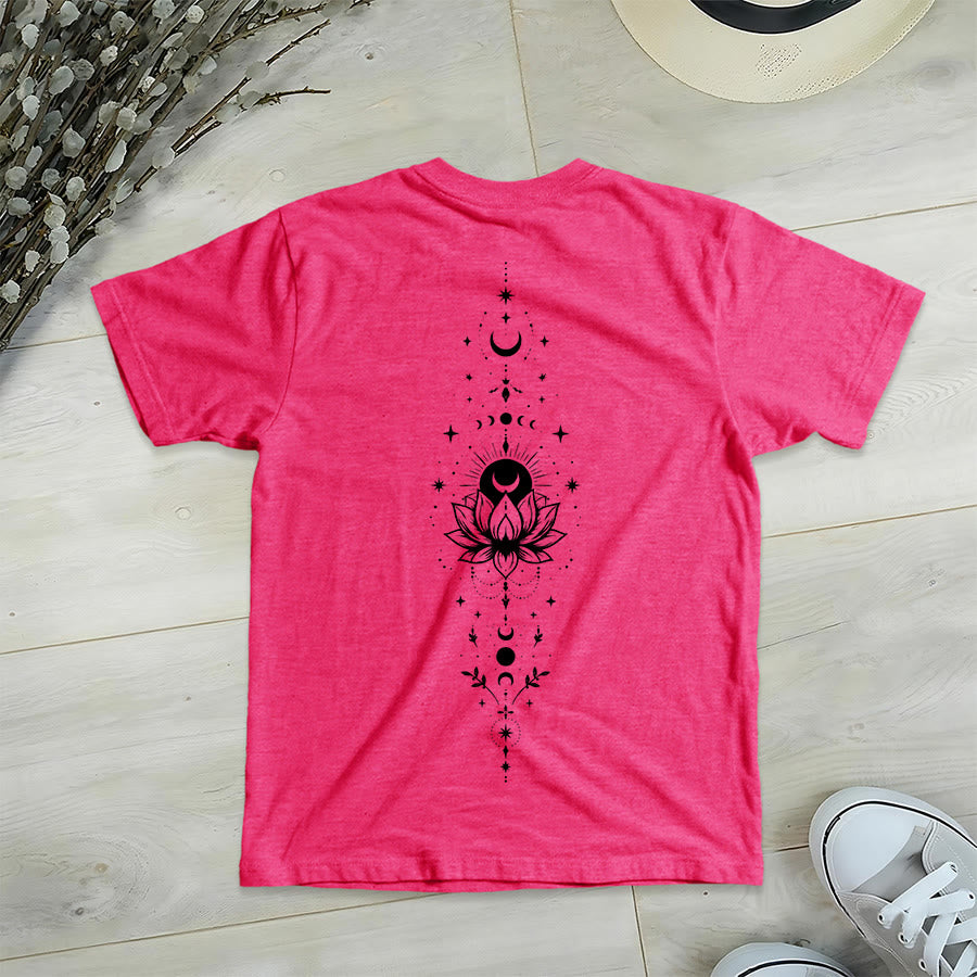 Olivenorma Front Back Dual Print Moon Lotus Spiritual Graphic Women's V Neck T-Shirt - image 56