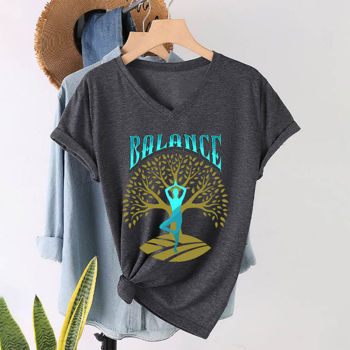Olivenorma Tree Pose Yoga Lady Balance Word Spiritual Women's V Neck T-Shirt - Gray - 2XL - image 22