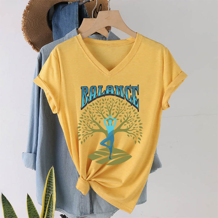 Olivenorma Tree Pose Yoga Lady Balance Word Spiritual Women's V Neck T-Shirt - Yellow - 2XL - image 31