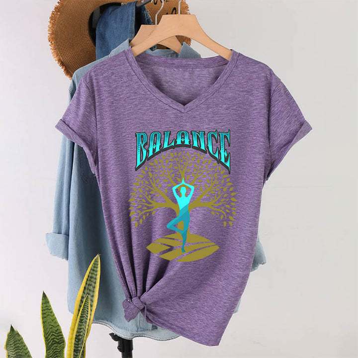 Olivenorma Tree Pose Yoga Lady Balance Word Spiritual Women's V Neck T-Shirt - Purple - 2XL - image 37