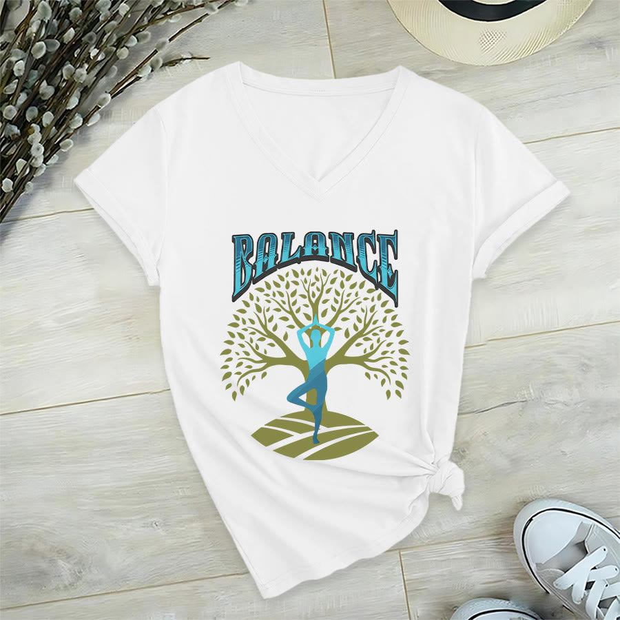 Olivenorma Tree Pose Yoga Lady Balance Word Spiritual Women's V Neck T-Shirt - image 0