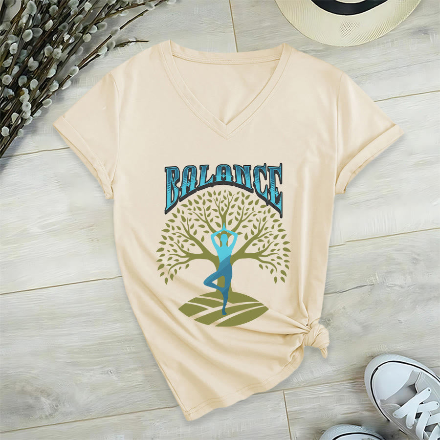 Olivenorma Tree Pose Yoga Lady Balance Word Spiritual Women's V Neck T-Shirt - image 9