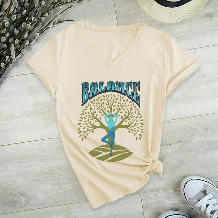 Olivenorma Tree Pose Yoga Lady Balance Word Spiritual Women's V Neck T-Shirt - image 9