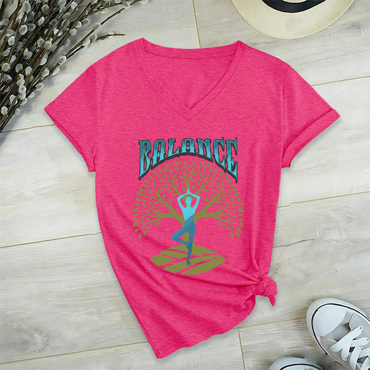 Olivenorma Tree Pose Yoga Lady Balance Word Spiritual Women's V Neck T-Shirt - image 33