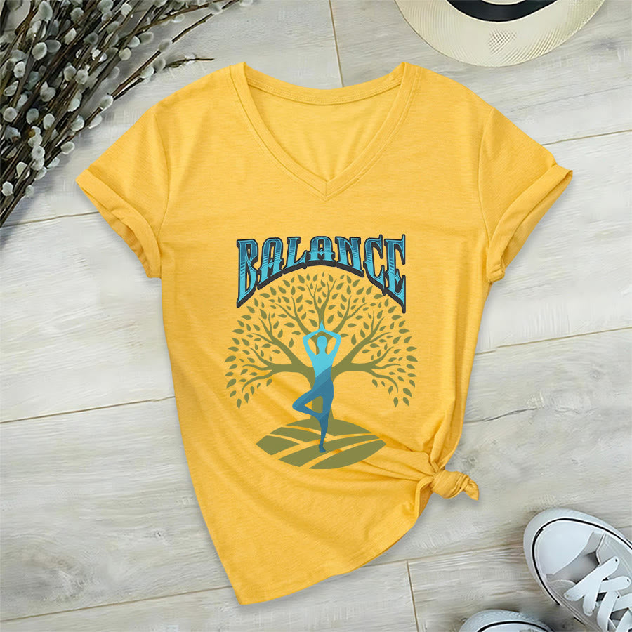 Olivenorma Tree Pose Yoga Lady Balance Word Spiritual Women's V Neck T-Shirt - image 30