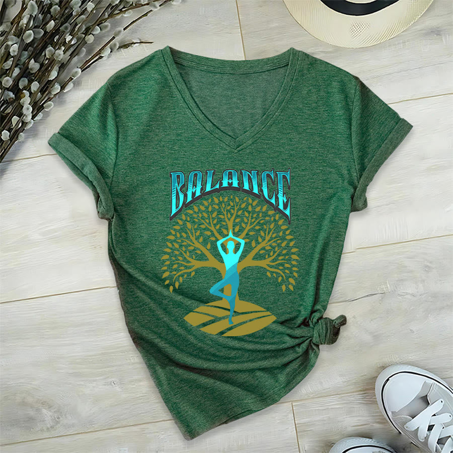 Olivenorma Tree Pose Yoga Lady Balance Word Spiritual Women's V Neck T-Shirt - image 3