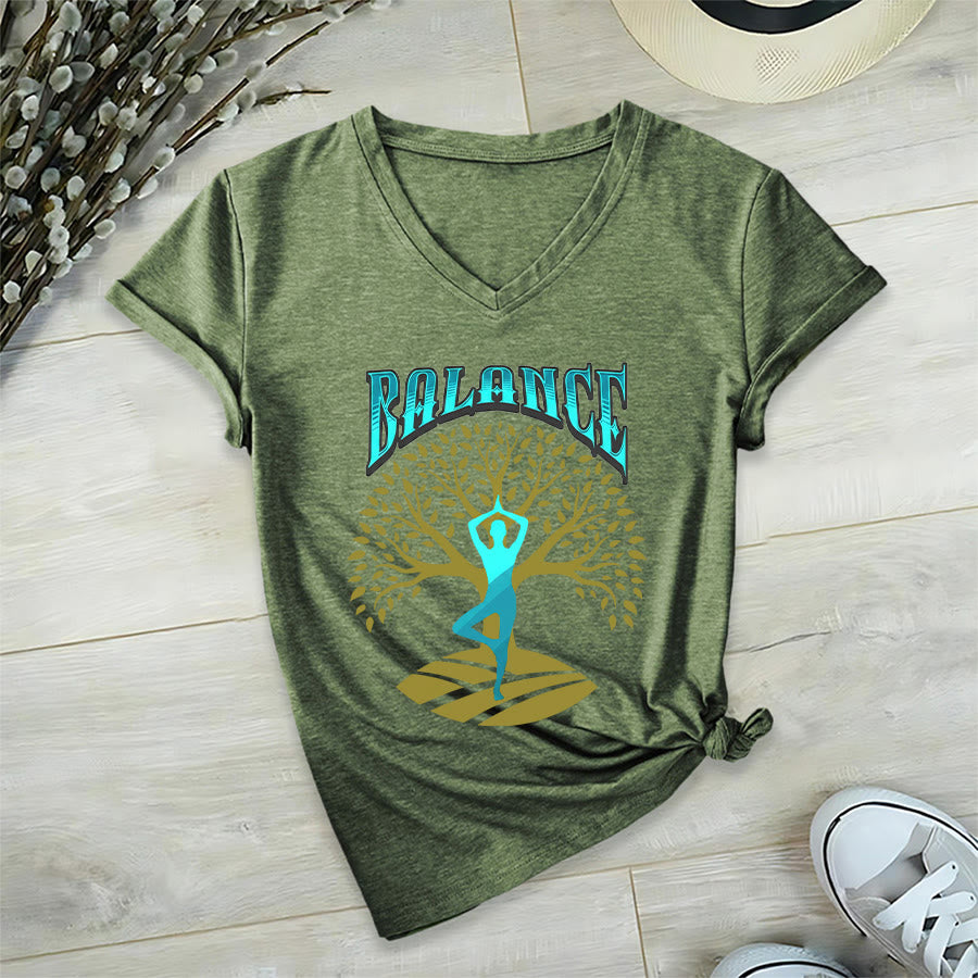 Olivenorma Tree Pose Yoga Lady Balance Word Spiritual Women's V Neck T-Shirt - image 6