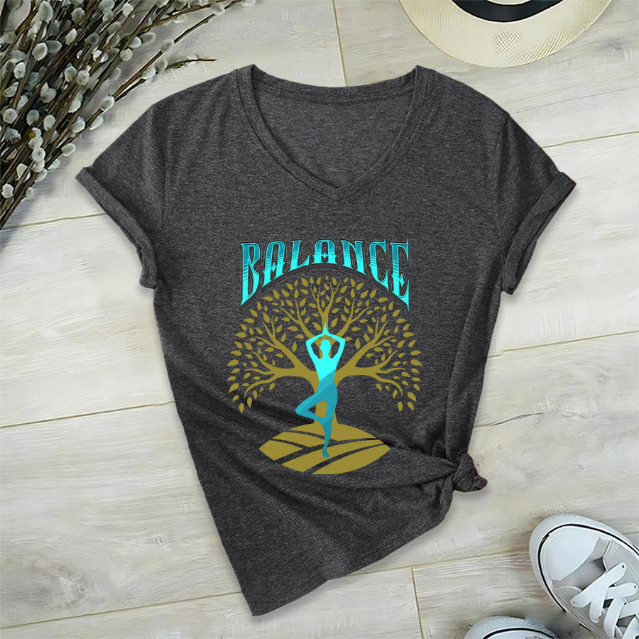 Olivenorma Tree Pose Yoga Lady Balance Word Spiritual Women's V Neck T-Shirt - image 21