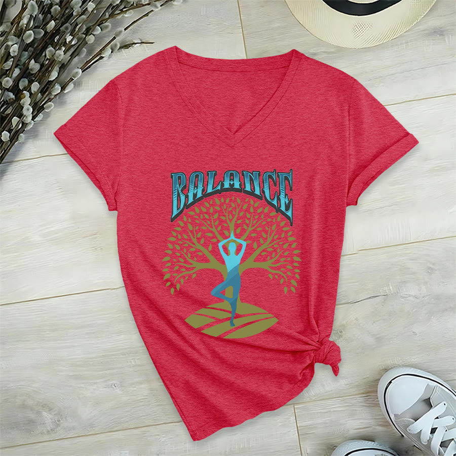 Olivenorma Tree Pose Yoga Lady Balance Word Spiritual Women's V Neck T-Shirt - image 27