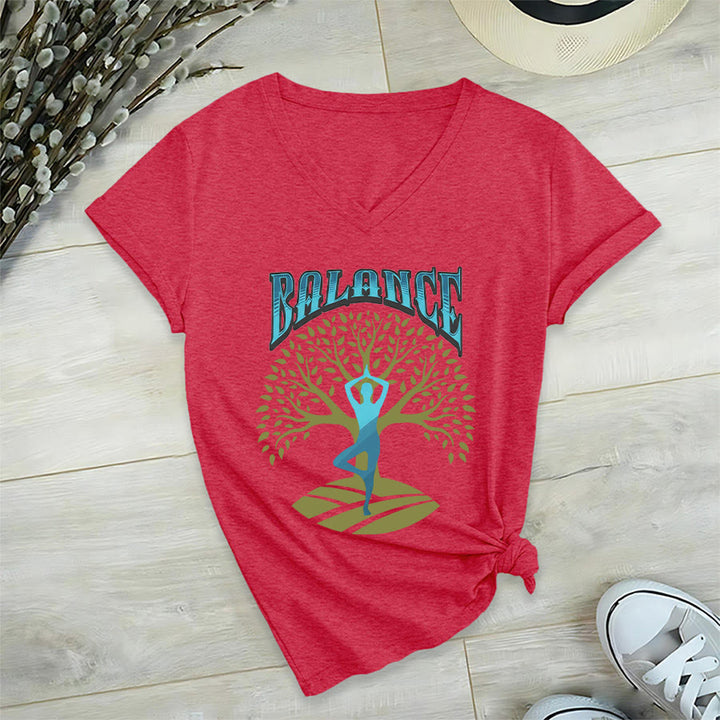 Olivenorma Tree Pose Yoga Lady Balance Word Spiritual Women's V Neck T-Shirt - image 27