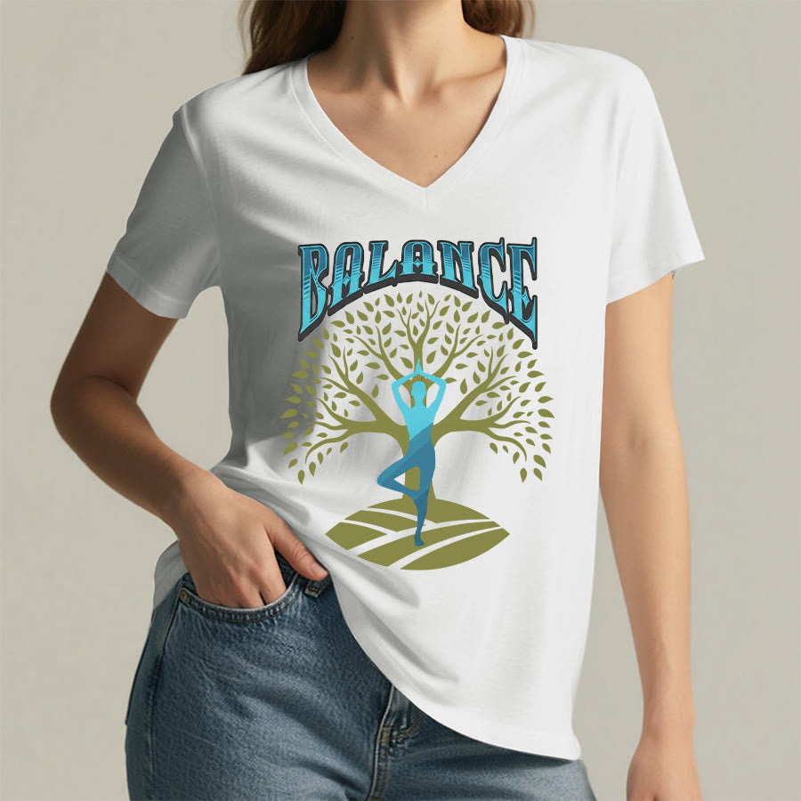 Olivenorma Tree Pose Yoga Lady Balance Word Spiritual Women's V Neck T-Shirt - image 2
