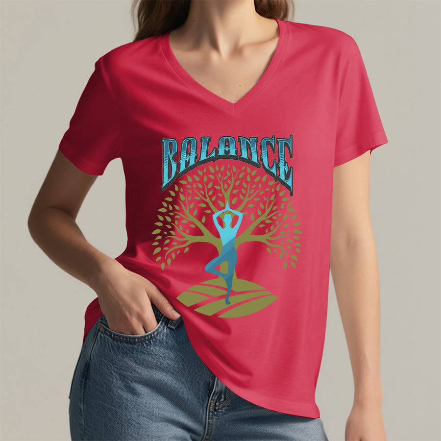 Olivenorma Tree Pose Yoga Lady Balance Word Spiritual Women's V Neck T-Shirt - image 29