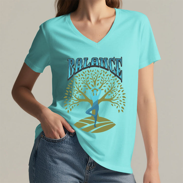 Olivenorma Tree Pose Yoga Lady Balance Word Spiritual Women's V Neck T-Shirt - image 17