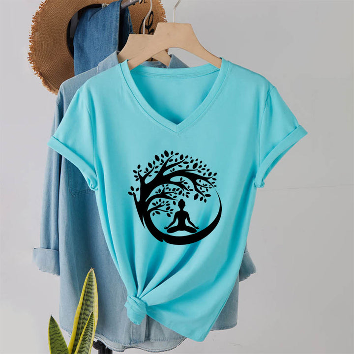 Olivenorma Enso Circle Tree Branch Meditation Silhouette Graphic Women's V Neck T-Shirt - image 16
