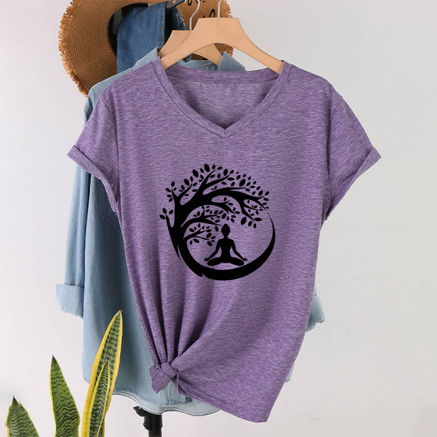 Olivenorma Enso Circle Tree Branch Meditation Silhouette Graphic Women's V Neck T-Shirt - image 37