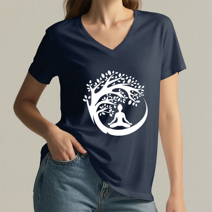 Olivenorma Enso Circle Tree Branch Meditation Silhouette Graphic Women's V Neck T-Shirt - image 26