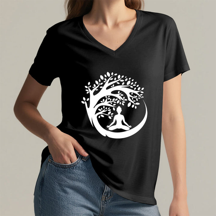 Olivenorma Enso Circle Tree Branch Meditation Silhouette Graphic Women's V Neck T-Shirt - image 20