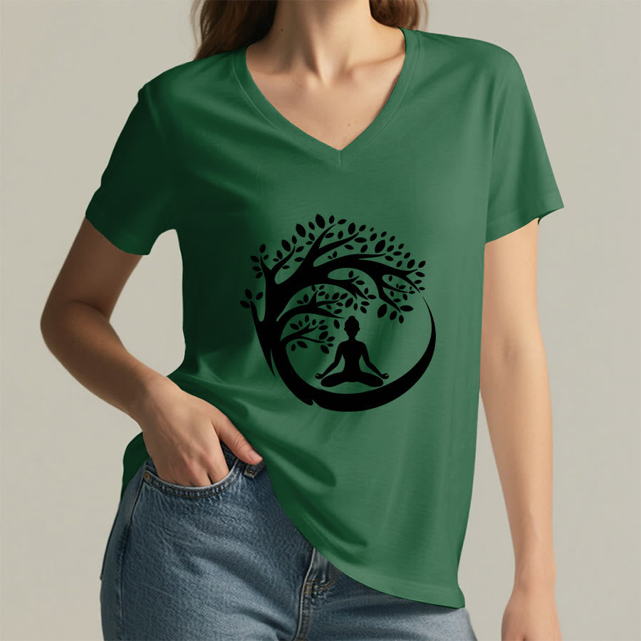 Olivenorma Enso Circle Tree Branch Meditation Silhouette Graphic Women's V Neck T-Shirt - image 8